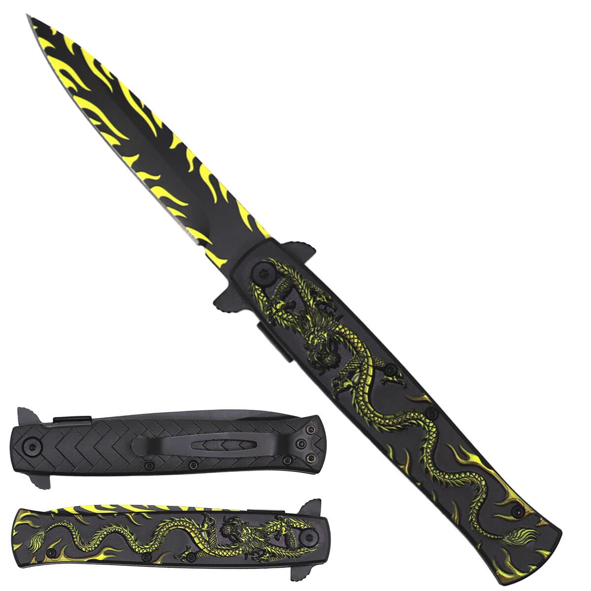 8"Pocket Knife Green Dragon Handle 3 1/2" Blade Folding knife. W/black wood design on handle