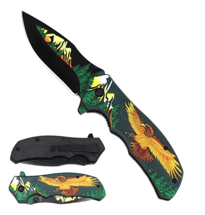 3 1/4" Black Blade Eagle Handle w Forest