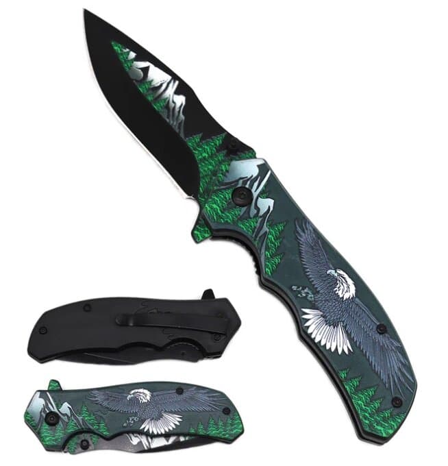 3 1/4" Black Blade Eagle Handle w Forest