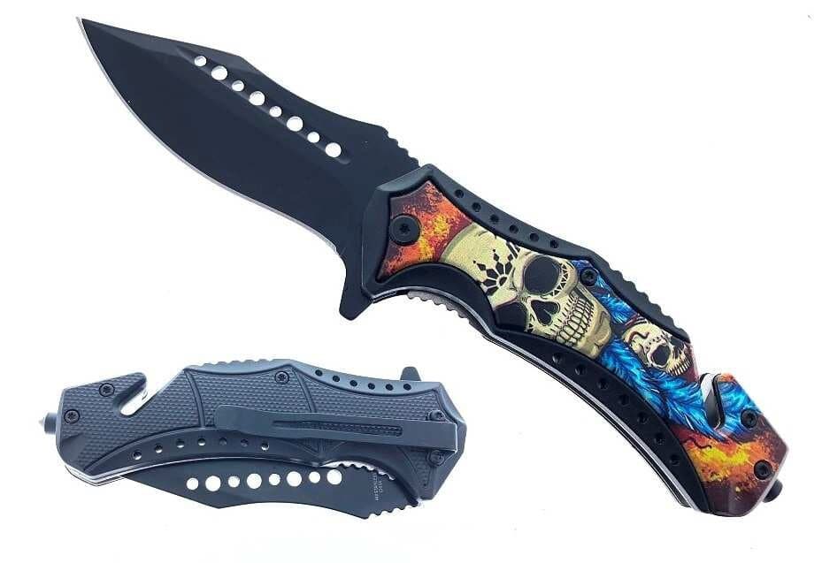 3" Black Blade 4.75" ABS Inlaid Skull 3D Printing Handle