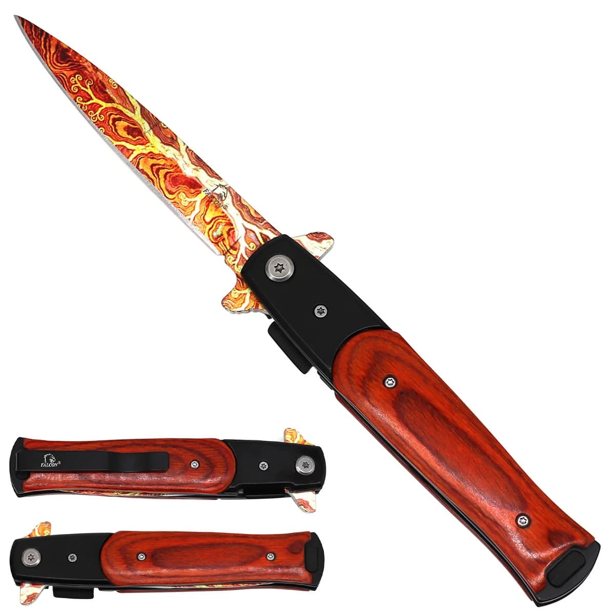 Falcon Lava Pattern Pocket Knife - Cola Handle